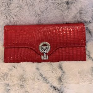 Crocodile embossed red leather wallet